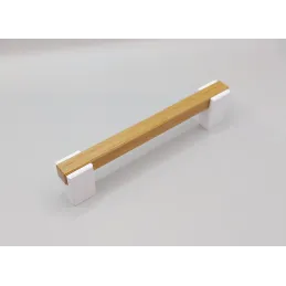 Drvena ručka LEO II / Bijela - prirodni buk