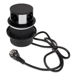 Výsuvna električna utičnica VERTIKAL SCHUKO 3x 230V + 2x USB / Crna mat