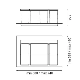 Koš za otpad za ladicu SISTEMA 9XL 800 mm / Siva