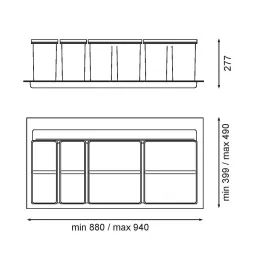 Kanta za otpad za ladicu SISTEMA 9XL 1000 mm / Siva