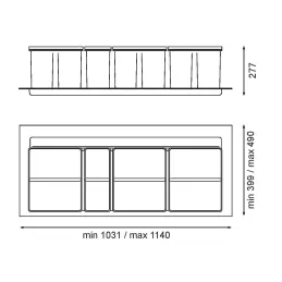 Koš za otpadke za ladicu SISTEMA 9XL 1200 mm / Siva