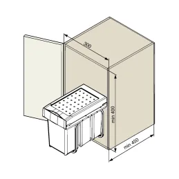 Výsuvna kanta za otpad LINEA 300mm - 3x10L / Siva