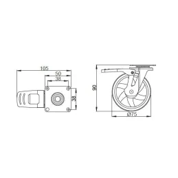 Namještajski kotačić s kočnicom 75 mm / Prozirni