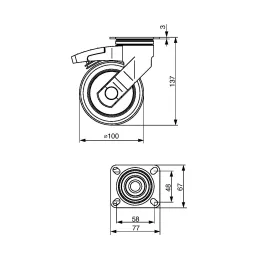 Namještajni kotač TENTE s kočnicom 5377 - 100 mm / Siva