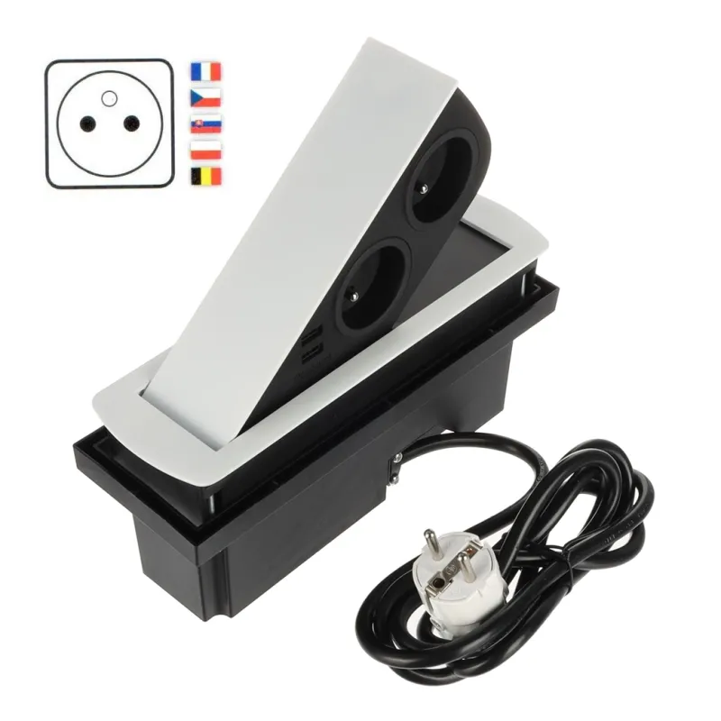 Izvlačna električna utičnica CIZO 2x230 + 2xUSB - FRANCUSKI TIP / Mat bijela