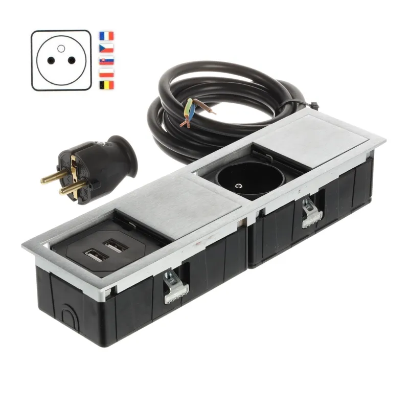 Električna utičnica VersaHit Mono Combi FRENCH 1 x 230V + USB A / Nehrđajući čelik