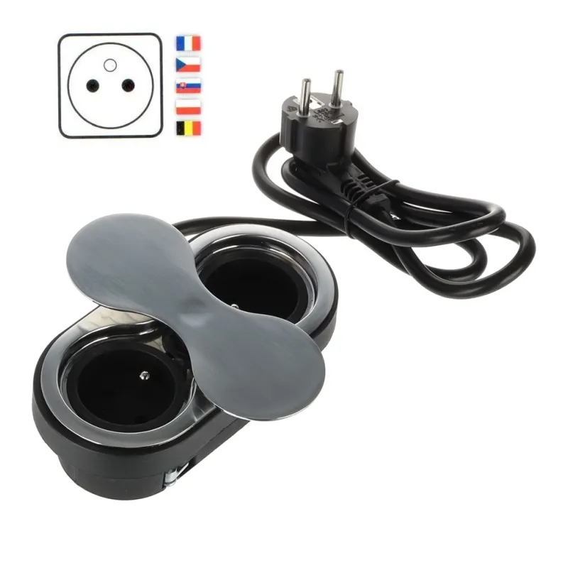 Interijer utičnica SWING 2 x 230 V FRENCH / Nehrđajući čelik