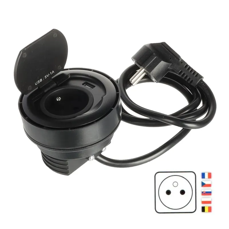Unutarnja utičnica RING FRENCH 1 x 230 V + 1 x USB / Crna mat