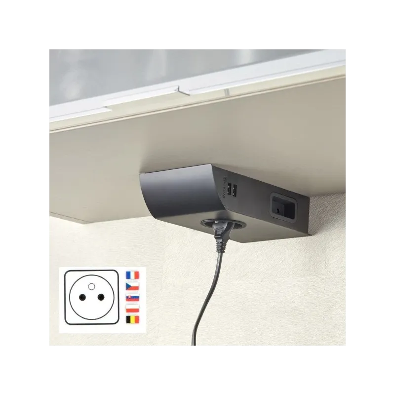 Interijer utičnica BORN FRENCH 2 x 230 V + 2 x USB / Crna mat