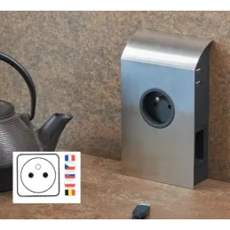 Unutarnja utičnica BORN FRENCH 2 x 230 V + 2 x USB / Nehrđajući čelik