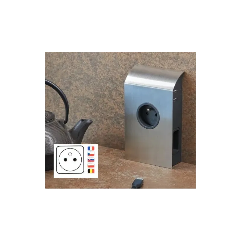 Unutarnja utičnica BORN FRENCH 2 x 230 V + 2 x USB / Nehrđajući čelik