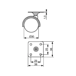 Namještajni točak bez kočnice s pločicom / 30 mm / Crna