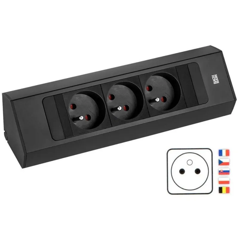 Unutarnja utičnica Bachmann Casia 2 FRENCH 3x 230V / Crna mat