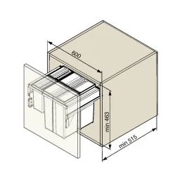 Izvlačna kanta za smeće STAR 600mm - 2x29L + 2x8L s ručkama za vrata / Antracit