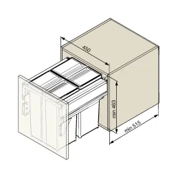 Klizno smeće - 450mm - 2x29L s držačima vrata / Antracit
