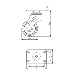 Namještajski kotačić VEDO 75 mm / Bez kočnice