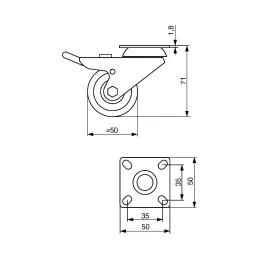 Okretni kotačić 50 mm s kočnicom / Siva