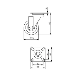 Namještajski kotačić ALLAN bez kočnice 75 mm / Siva