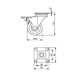 Namještajni kotačić ALLAN s kočnicom 75 mm / Siva