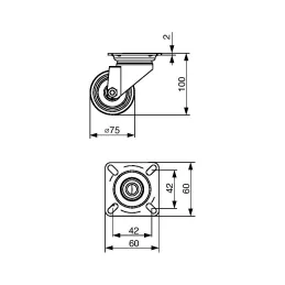 TENTE AGILA 1470 namještajni kotač 75 mm / Bez kočnice