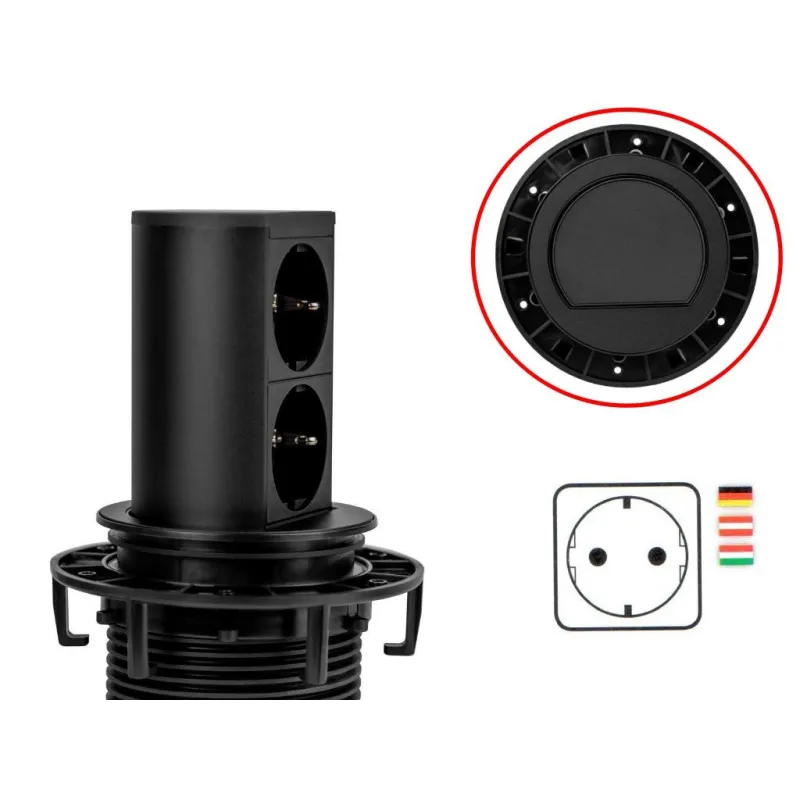 Izvlačna električna utičnica Elevator 2x230V SCHUKO / Crna mat