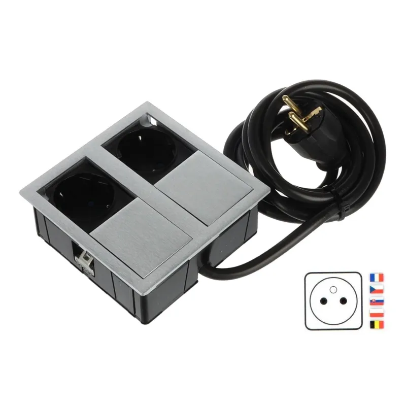 Električna utičnica VersaHit 2 x 230V FRENCH / Neorđajeni čelik