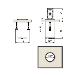 Izvlačna utičnica SQUARE UP FRENCH 1x230V + USB A-C / Crna mat