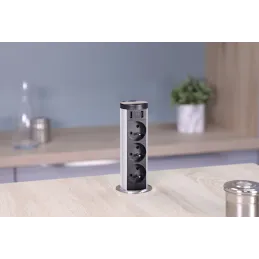 Izvlačiva utičnica BRICK FRENCH 3x230V + USB A / Nehrđajući čelik