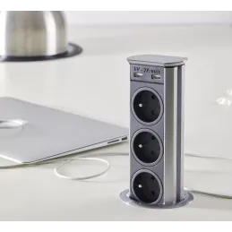 Izvlačiva utičnica BRICK FRENCH 3x230V + USB A / Nehrđajući čelik