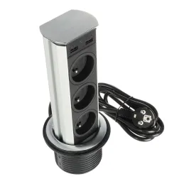 Izvlačiva utičnica BRICK FRENCH 3x230V + USB A / Nehrđajući čelik
