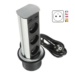 Izvlačiva utičnica BRICK FRENCH 3x230V + USB A / Nehrđajući čelik