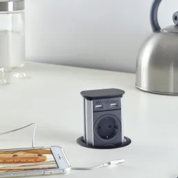 Izvlačna utičnica BRICK SCHUKO 3x230V + USB A / Nehrđajući čelik