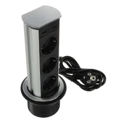 Izvlačna utičnica BRICK SCHUKO 3x230V + USB A / Nehrđajući čelik