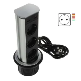 Izvlačna utičnica BRICK SCHUKO 3x230V + USB A / Nehrđajući čelik