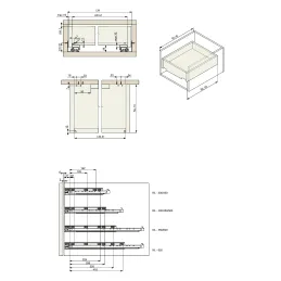 Skriveni potpuni izvlakač LUXON za otvaranje bez ručki PUSH s 2D hvataljkama / 35kg