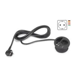 Interijerska utičnica za stol CIRCLE 80 SCHUKO 1x230V + USB A-C / Crna