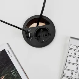 Interijerska utičnica za stol CIRCLE 80 SCHUKO 1x230V + USB A-C / Crna
