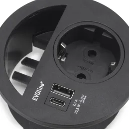 Interijerska utičnica za stol CIRCLE 80 SCHUKO 1x230V + USB A-C / Crna