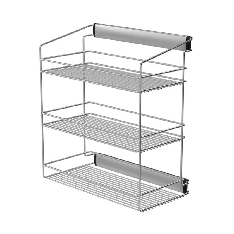 Izvlačna trostruka polica za ormar s ublaživačem / Srebrna