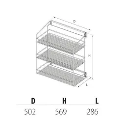 Izvlačna polica s tri razine za ormar s ublaživačem / Siva