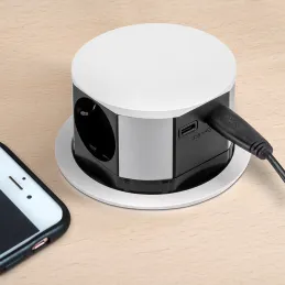 Izvlačna električna utičnica VERTIKAL SCHUKO 3x 230V + 2x USB / Bijela mat