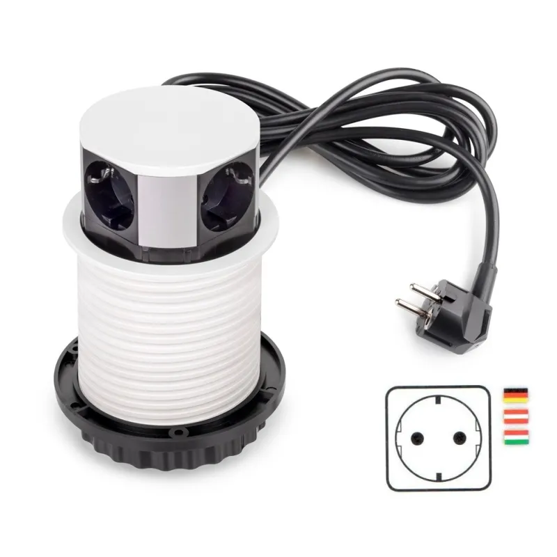 Izvlačna električna utičnica VERTIKAL SCHUKO 3x 230V + 2x USB / Bijela mat