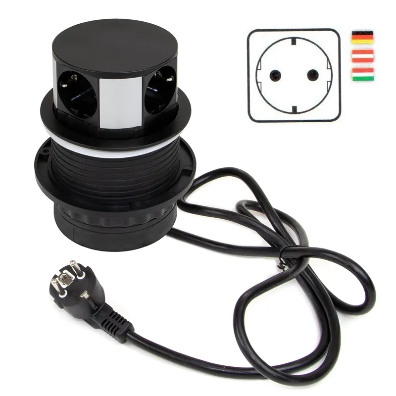 Výsuvna električna utičnica VERTIKAL SCHUKO 3x 230V + 2x USB / Crna mat