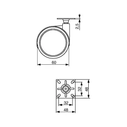 Namještajni kotačić LUNO 60 mm bez kočnice / Siva