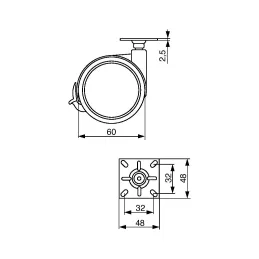 Namještajski kotačić LUNO 60 mm s kočnicom / Siva