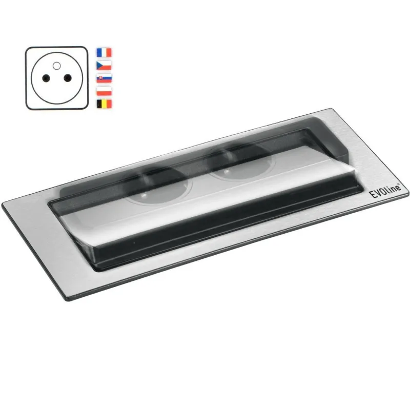 Električna podizna utičnica EVOline BackFlip FRENCH + 1x USB punjač / Imitacija nehrđajućeg čelika