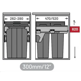 Výsuvni koš za otpad LIGNANO 300mm - 2 x16L / Antracit