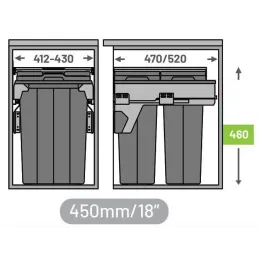 Izvlačna kanta za otpad LIGNANO 450mm - 2 x 28L / Antracit