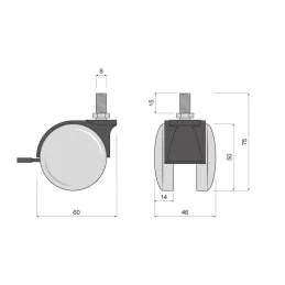 Namještajni kotačić crni sa vijkom WORK - s kočnicom / 50 mm