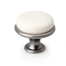 Ručka knopka LUNAS / Starosrebrna - Bijelo mliječna
